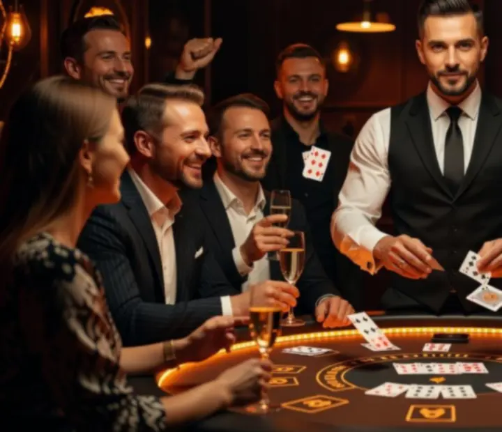 Stylowo ubrany krupier prowadzący rozgrywkę blackjack na evencie