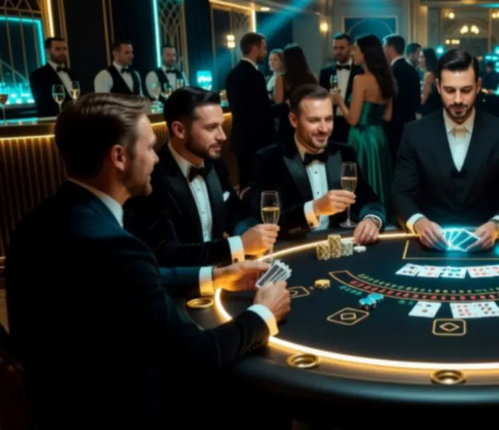 Elegancki, podświetlany stół blackjack podczas nocnego eventu