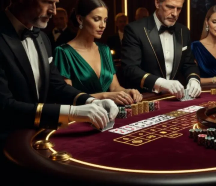Wieczór kasynowy deluxe z eleganckimi stołami do gier i oświetleniem